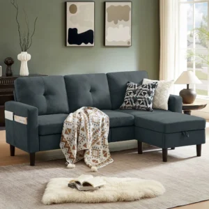 79" Convertible Sectional Sofa, Small L Shaped 3 Seat Couch with Storage Chaise Modern Linen Fabric Sofa Couches for Living Room